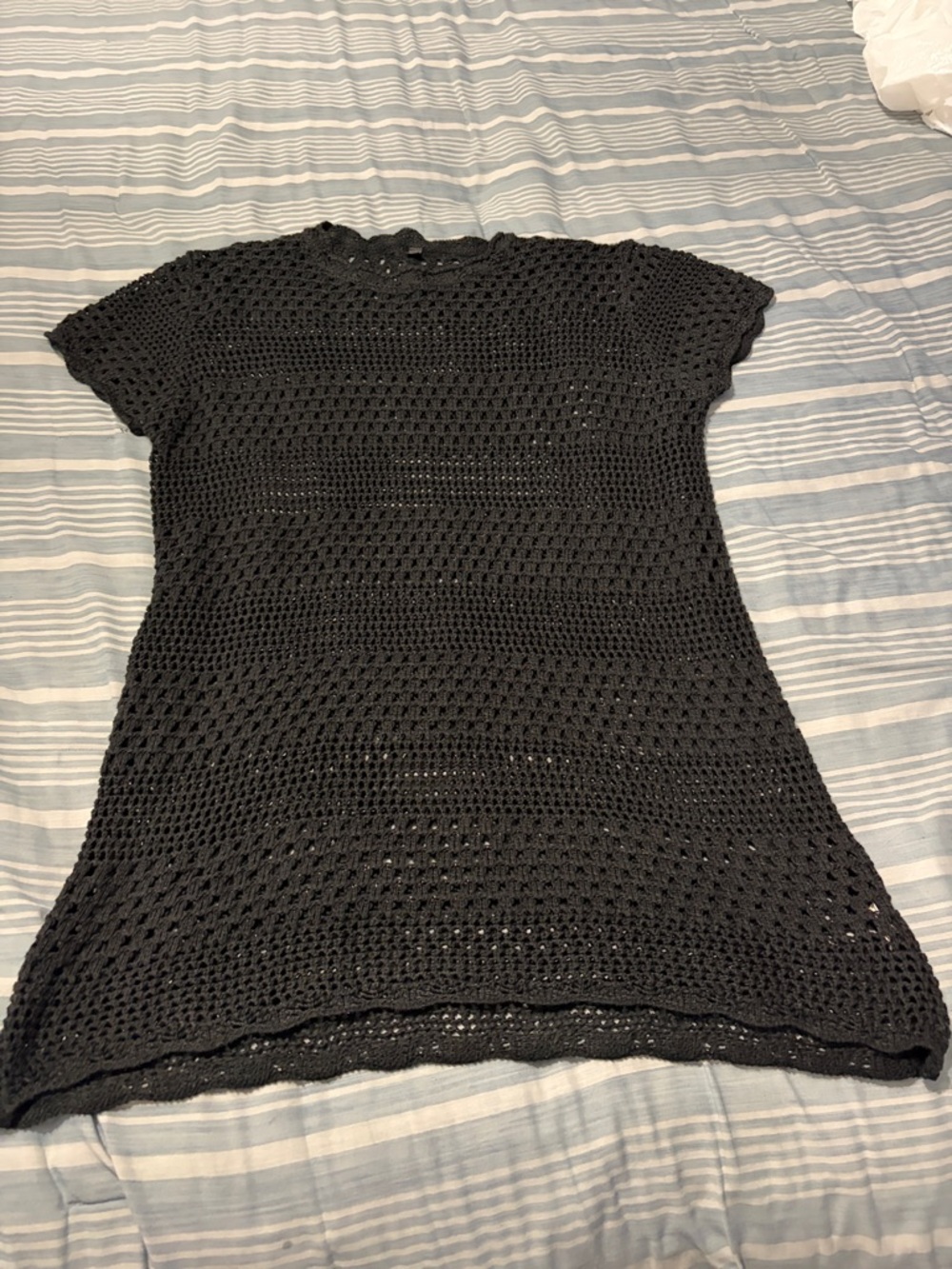 Women’s Anrabess Black Crochet Short-Sleeve swim beach coverup